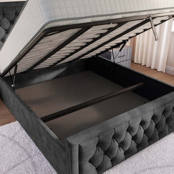 Valencia Upholstered Ottoman Bed - Charcoal Coniston