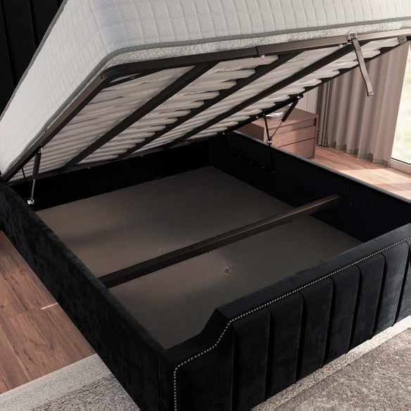 Washington Upholstered Ottoman Bed - Black Plush Velvet