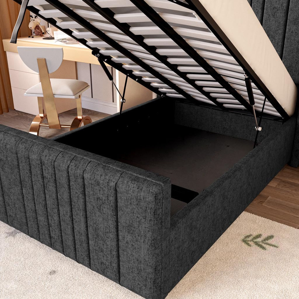 Cambridge Kids Upholstered Ottoman Bed - Black Chenille