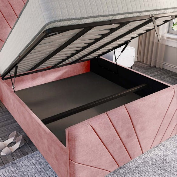 Fiji Sunrise Upholstered Ottoman Bed - Pink Coniston