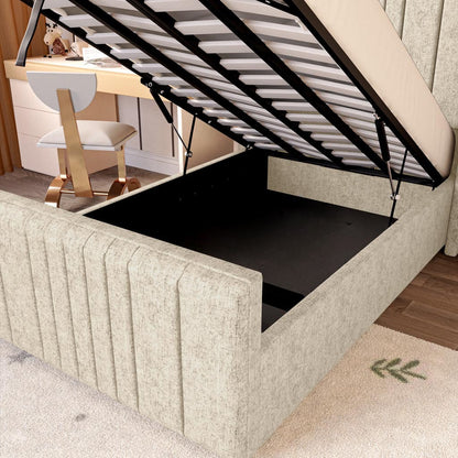 Cambridge Kids Upholstered Ottoman Bed - Cream Chenille