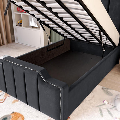 Washington Kids Upholstered Ottoman Bed - Black Plush Velvet