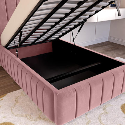 Milan Kids Upholstered Ottoman Bed - Pink Plush Velvet