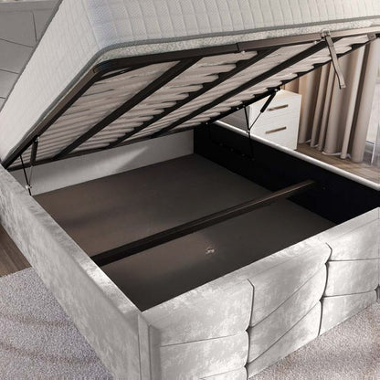 Lancaster Upholstered Ottoman Bed - Silver Plush Velvet