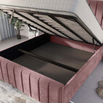 Lisbon Upholstered Ottoman Bed - Pink Plush Velvet