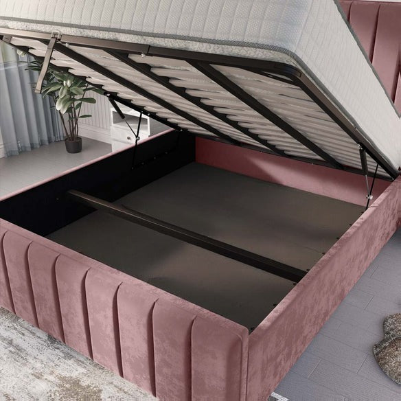 Lisbon Upholstered Ottoman Bed - Pink Plush Velvet