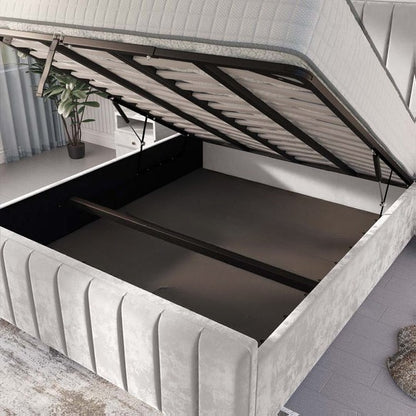 Lisbon Upholstered Ottoman Bed - Silver Plush Velvet