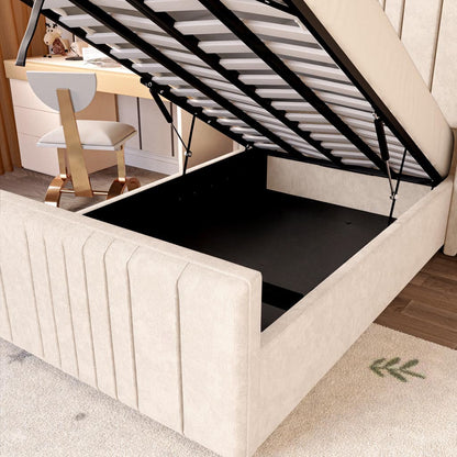 Cambridge Kids Upholstered Ottoman Bed - Cream Naples