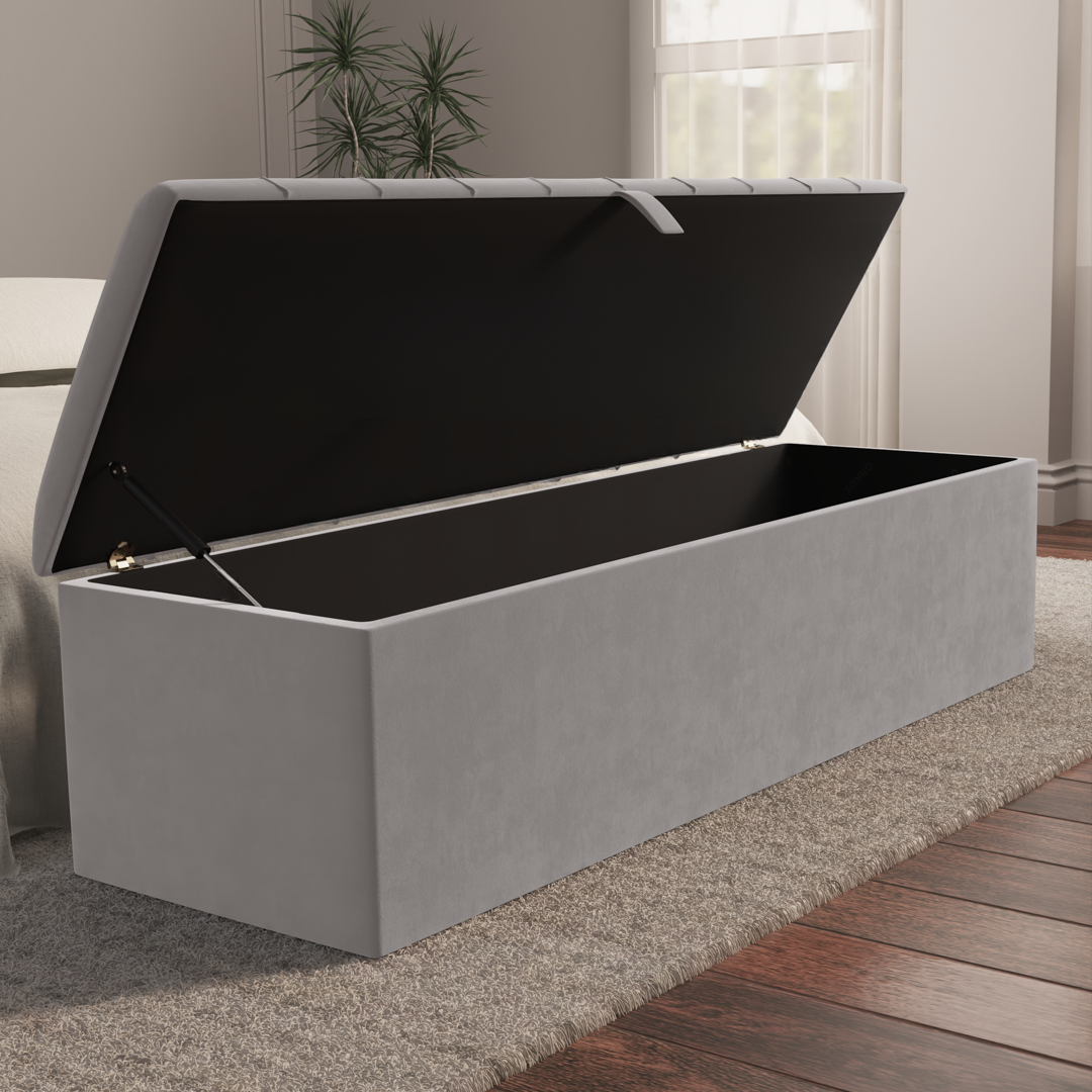 Lisbon Ottoman Storage Box - Silver Plush Velvet