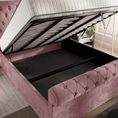 Berlin Upholstered Ottoman Bed - Pink Plush Velvet