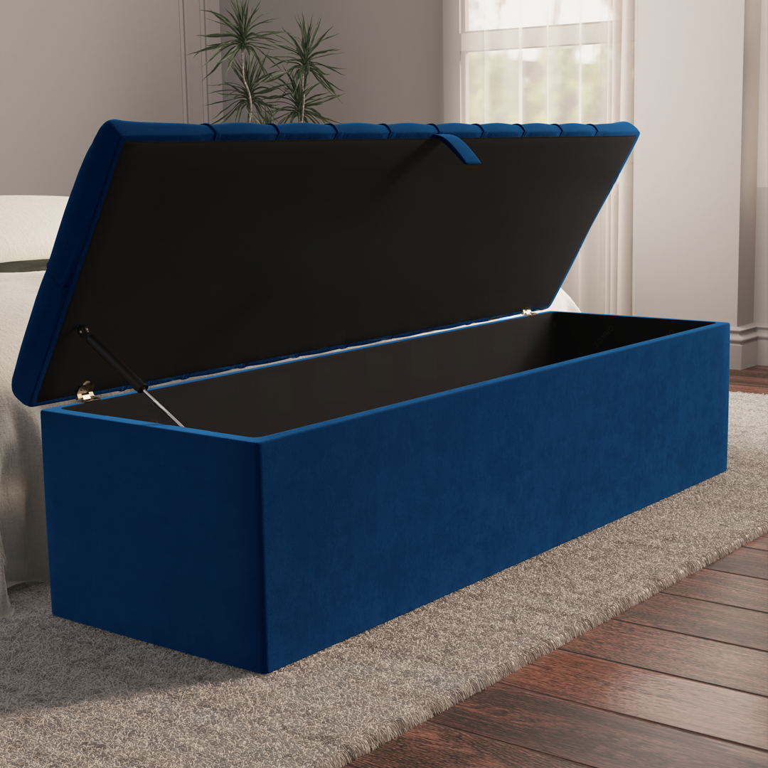 Chesterfield Ottoman Storage Box - Blue Plush Velvet