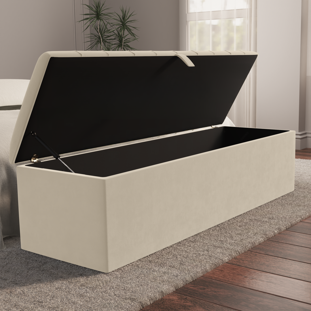 Lisbon Ottoman Storage Box - Cream Plush Velvet