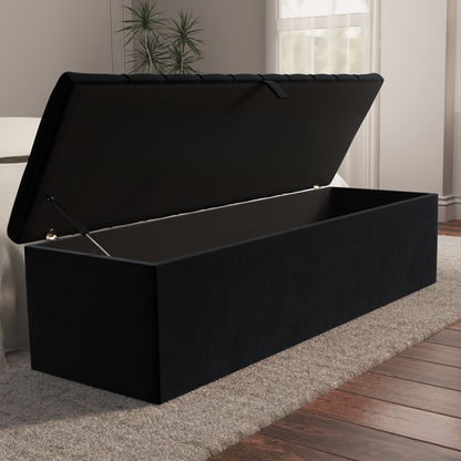 Chesterfield Ottoman Storage Box - Black Plush Velvet