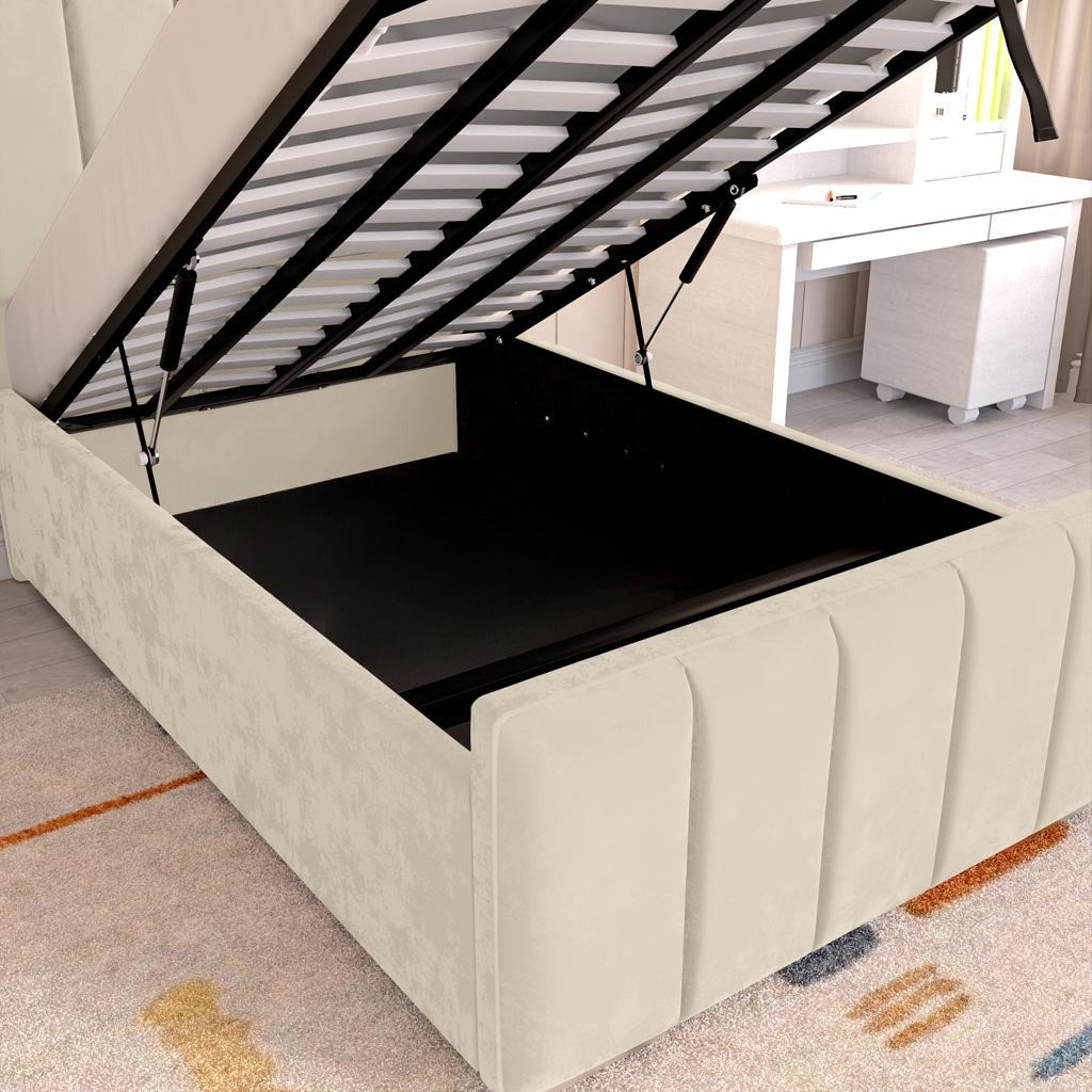 Lisbon Kids Upholstered Ottoman Bed - Cream Plush Velvet