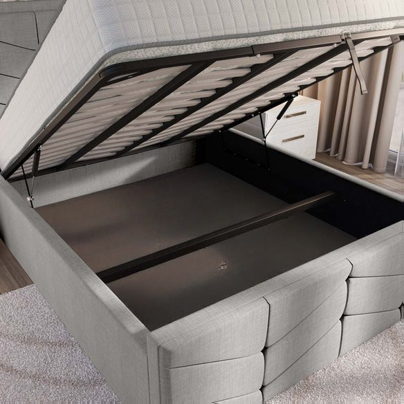 Lancaster Upholstered Ottoman Bed - Silver Linoso