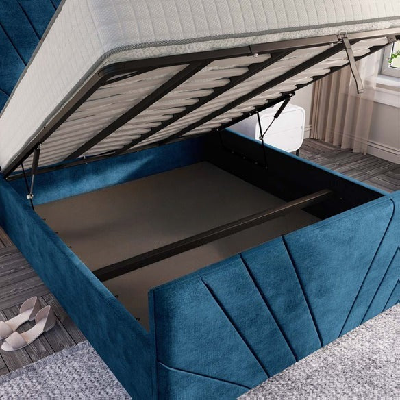 Fiji Sunrise Upholstered Ottoman Bed - Blue Coniston