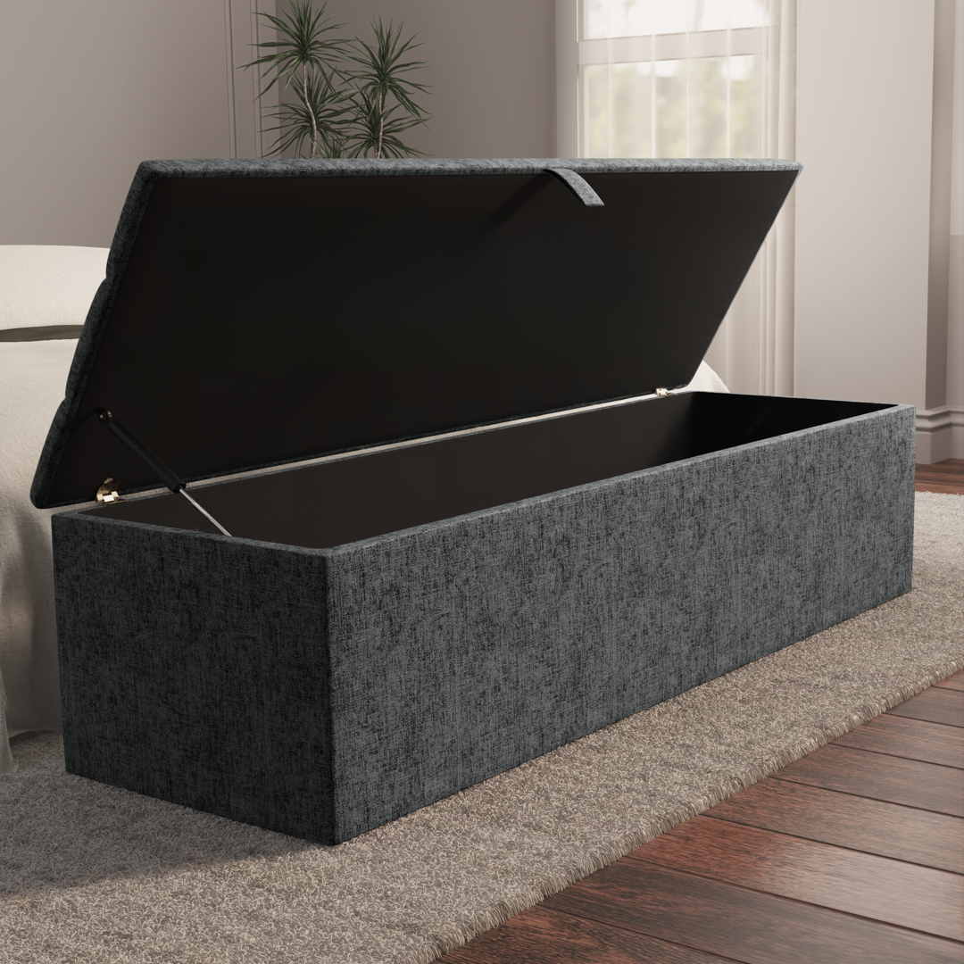 Athens Ottoman Storage Box - Charcoal Chenille
