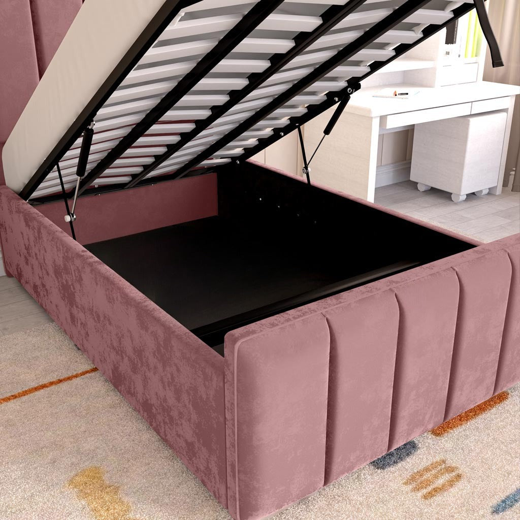 Lisbon Kids Upholstered Ottoman Bed - Pink Plush Velvet