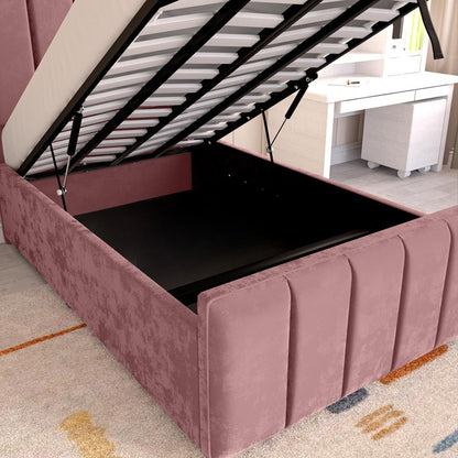 Lisbon Kids Upholstered Ottoman Bed - Pink Plush Velvet