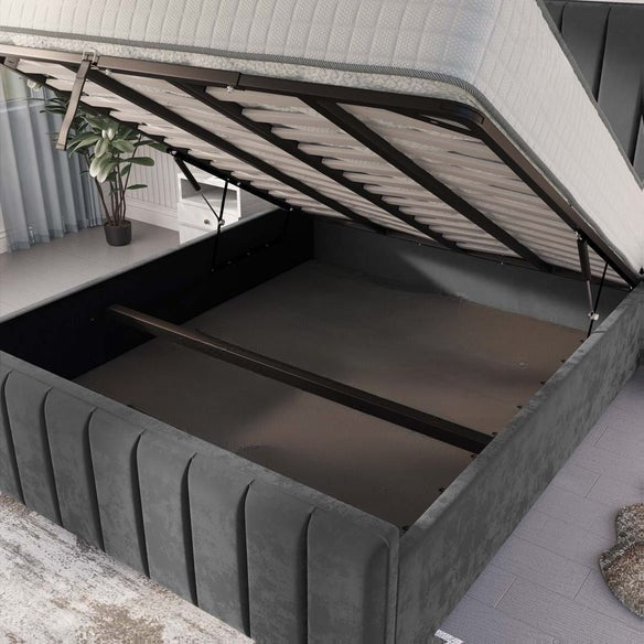 Lisbon Upholstered Ottoman Bed - Steel Plush Velvet
