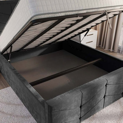 Lancaster Upholstered Ottoman Bed - Steel Plush Velvet