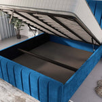 Lisbon Upholstered Ottoman Bed - Blue Plush Velvet