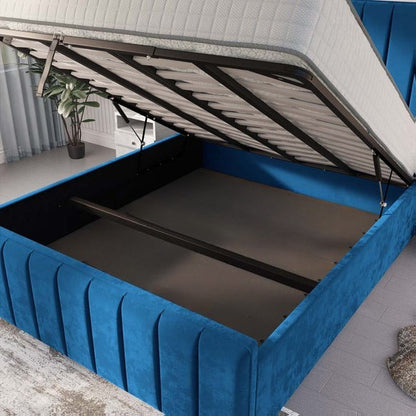 Lisbon Upholstered Ottoman Bed - Blue Plush Velvet
