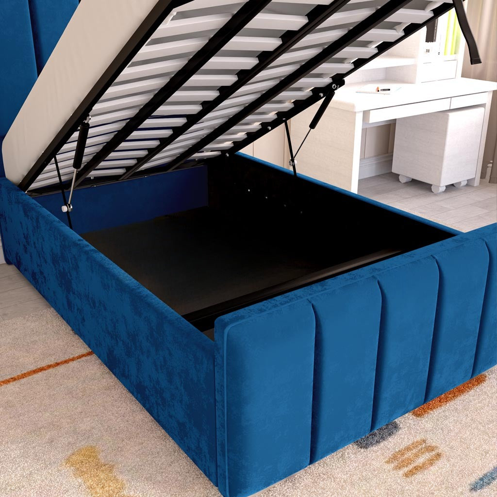 Lisbon Kids Upholstered Ottoman Bed - Blue Plush Velvet
