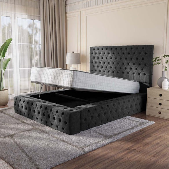 Ambassador Upholstered Ottoman Bed - Black Naples