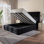 Ambassador Upholstered Ottoman Bed - Black Plush Velvet
