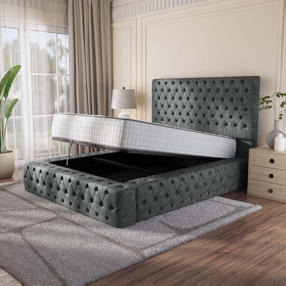 Ambassador Upholstered Ottoman Bed - Charcoal Chenille
