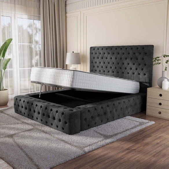 Ambassador Upholstered Ottoman Bed - Charcoal Coniston
