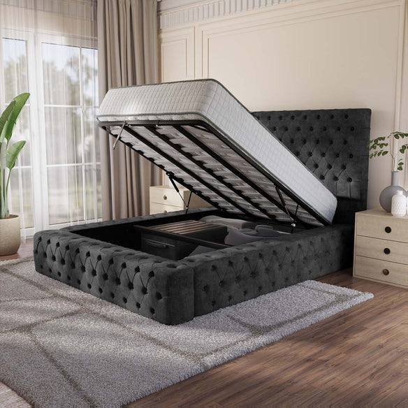 Ambassador Upholstered Ottoman Bed - Charcoal Coniston