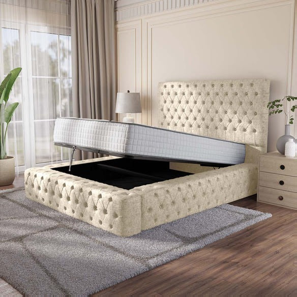 Ambassador Upholstered Ottoman Bed - Cream Chenille