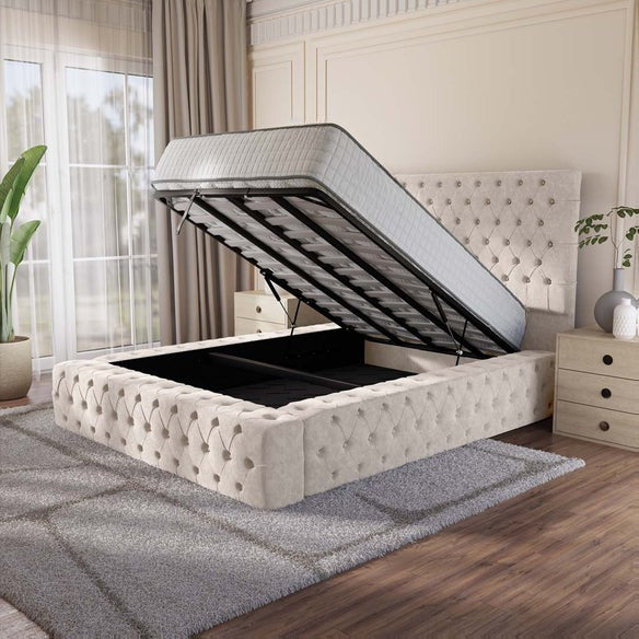 Ambassador Upholstered Ottoman Bed - Cream Naples