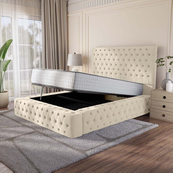 Ambassador Upholstered Ottoman Bed - Cream Plush Velvet