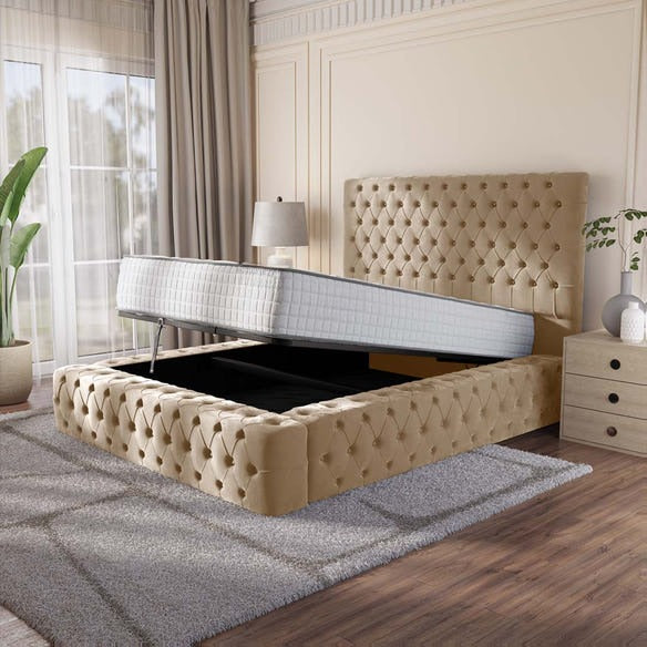 Ambassador Upholstered Ottoman Bed - Mink Plush Velvet
