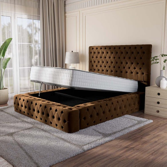 Ambassador Upholstered Ottoman Bed - Mocca Plush Velvet