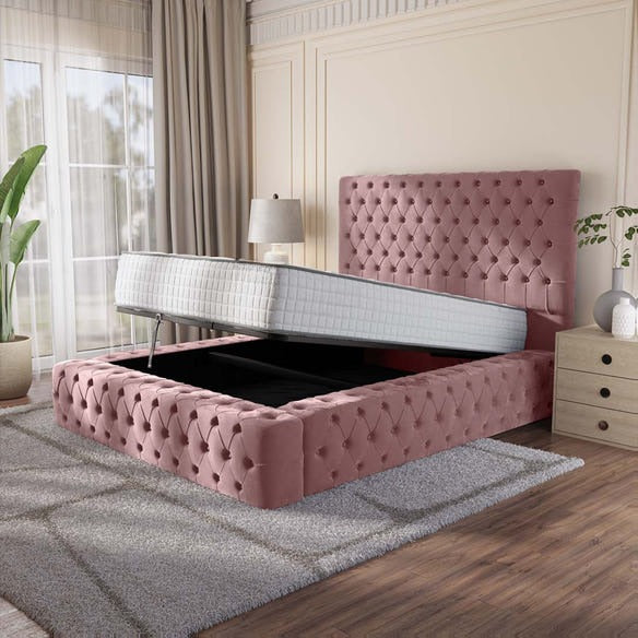 Ambassador Upholstered Ottoman Bed - Pink Plush Velvet