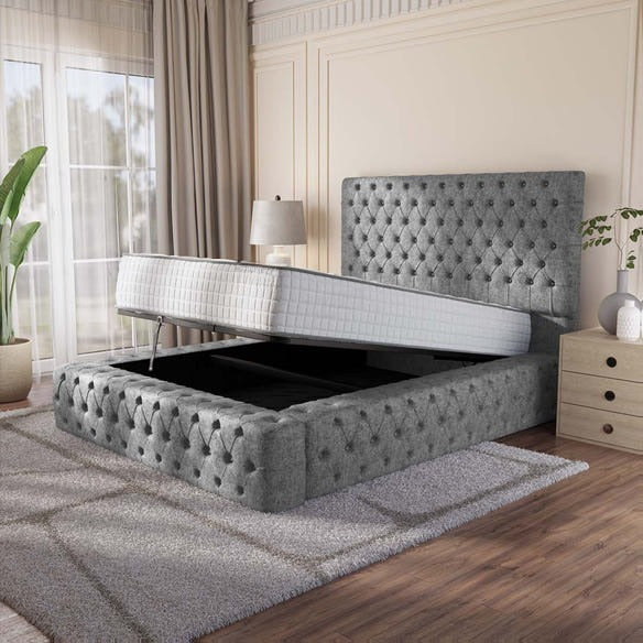 Ambassador Upholstered Ottoman Bed - Silver Chenille