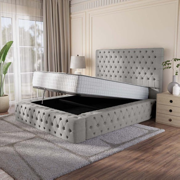 Ambassador Upholstered Ottoman Bed - Silver Linoso