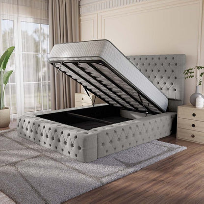 Ambassador Upholstered Ottoman Bed - Silver Linoso