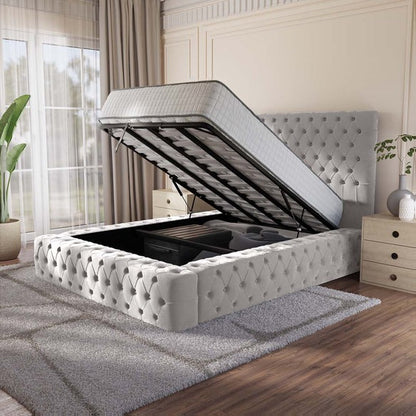 Ambassador Upholstered Ottoman Bed - Silver Plush Velvet