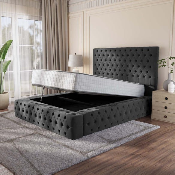 Ambassador Upholstered Ottoman Bed - Steel Plush Velvet