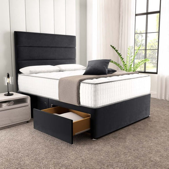 Athens Divan Bed - Black Plush Velvet