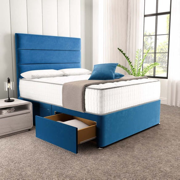 Athens Divan Bed - Blue Plush Velvet