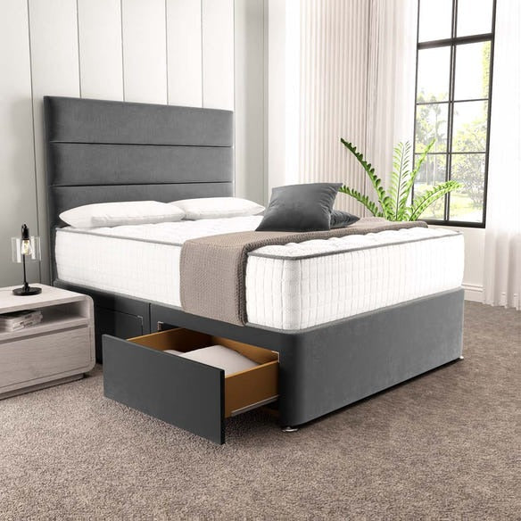 Athens Divan Bed - Steel Plush Velvet