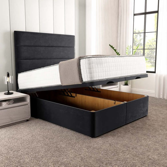 Athens Ottoman Divan Bed - Black Plush Velvet