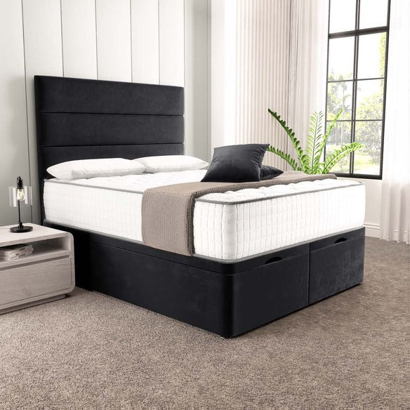 Athens Ottoman Divan Bed - Black Plush Velvet
