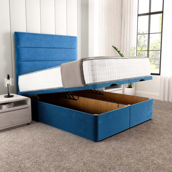 Athens Ottoman Divan Bed - Blue Plush Velvet